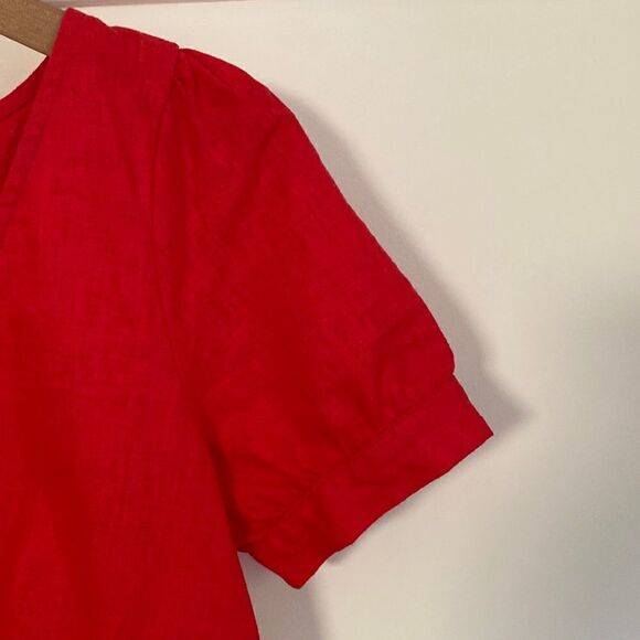 Red Linen Babydoll Mini Dress - Picture 10 of 13